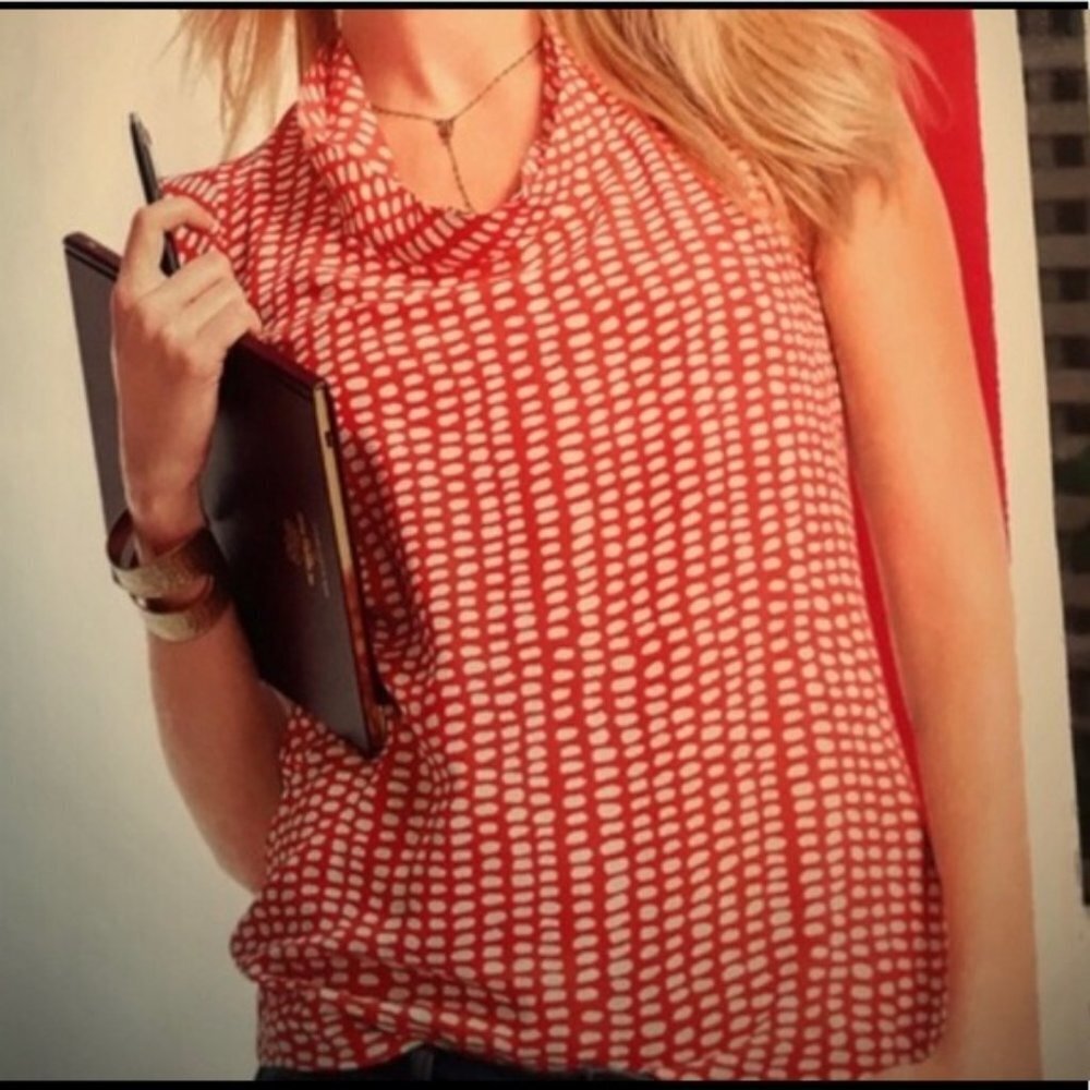 CABI Madeline Cap Blouse Coral/White Sz L #294 EUC